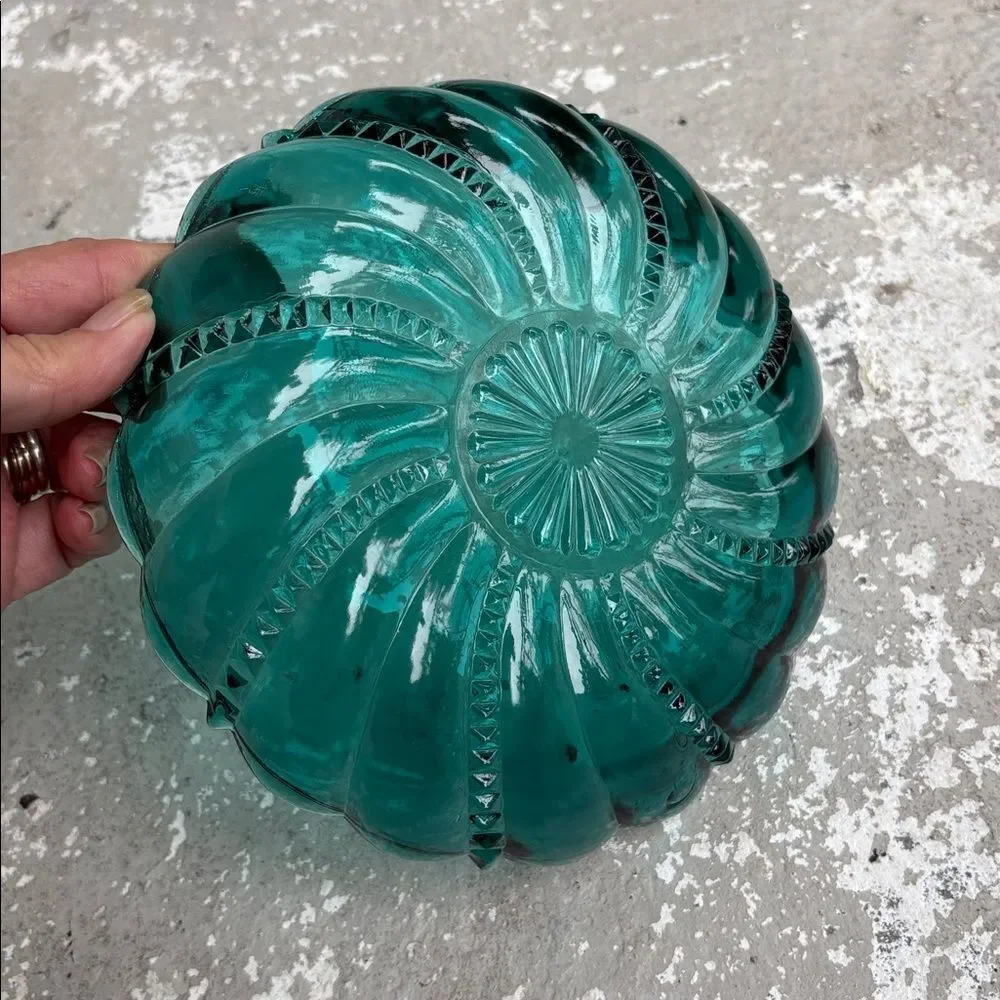 Vintage shallow blue green bowl